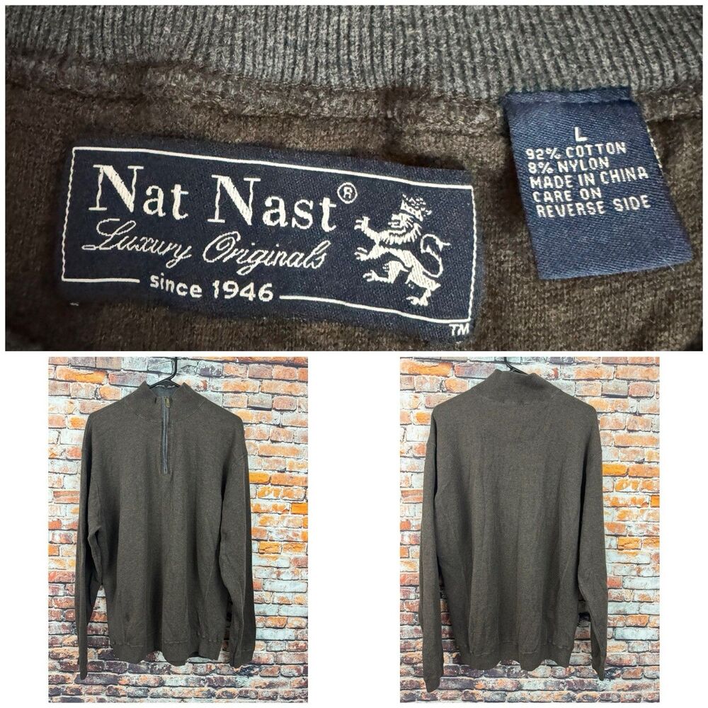 Nat Nast Jumper Sweater Pullover Preppy 1/4 Zip Brown Large